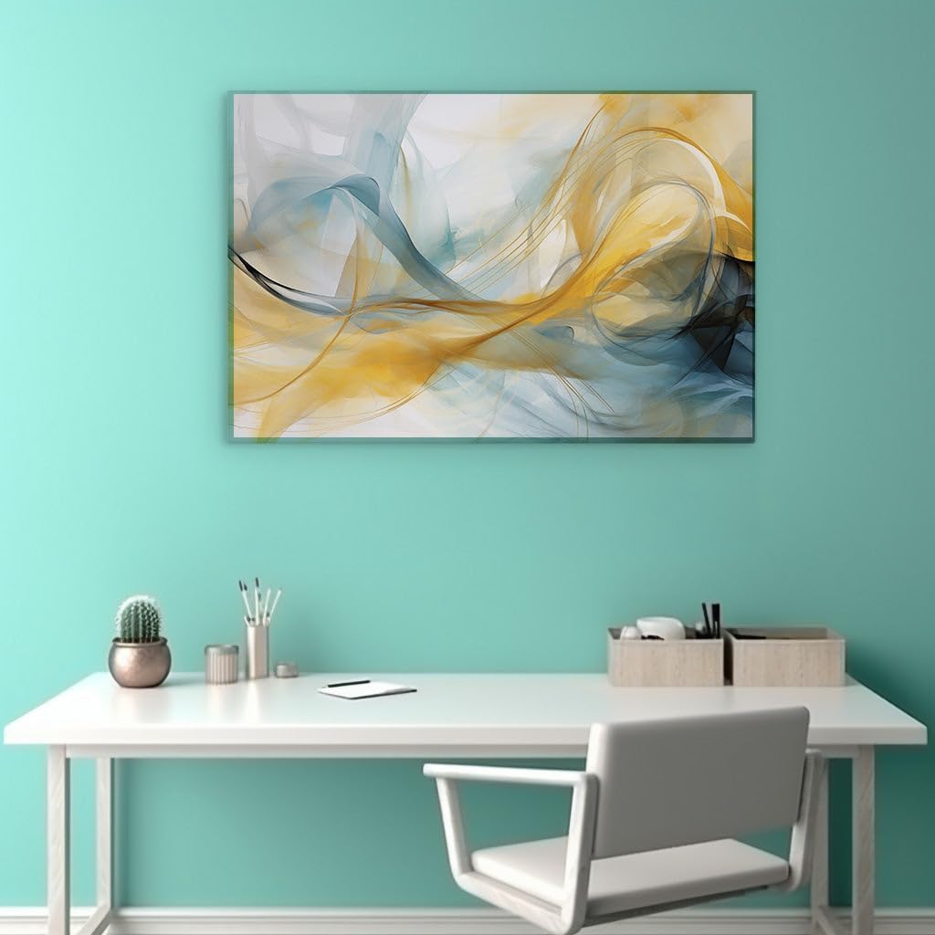 Canvas for Living Room. Vibrant Motions of Freedom: Where Yellow and Blue Lines Dance on Canvas, 27 x 18 inch Canvas Wall Art - Ready to Hang