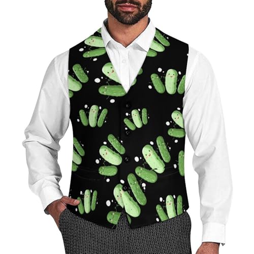 Cute Cucumber Pickle Novelty Men's Suit Vest Funny Formal Dress Vests Business Waistcoat