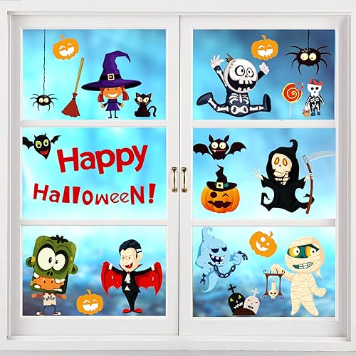 Cute Window Clings for Kids Double-Sided Sticker Halloween Decorations, Ghost Window Decals for Glass and Refrigerator, Tropical Party Supplies