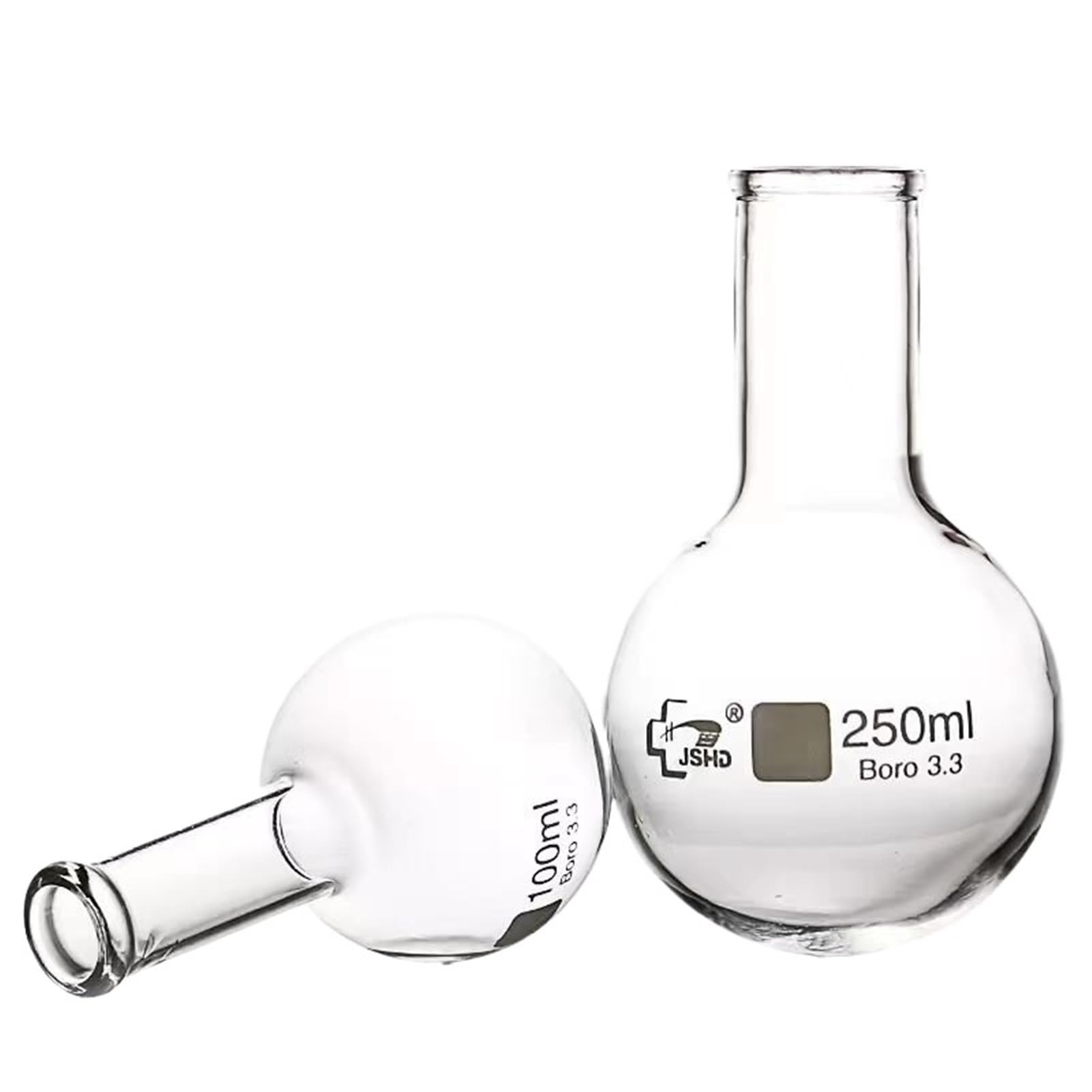 matraz de fondo redondo， Matraz de laboratorio de vidrio de borosilicato de alto rendimiento, fondo plano, 50-2000 ml, boca esmerilada, calibre 19/24/29(500ml caliber24)