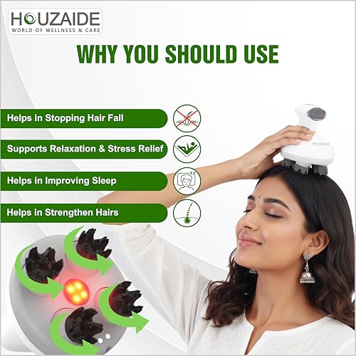 Image of Houzaide EMS + Red Light Scalp Massager With 3D Kneading | Houzaide 6D Neck & Shoulder Massager With Heat + Red Light, Hands-Free