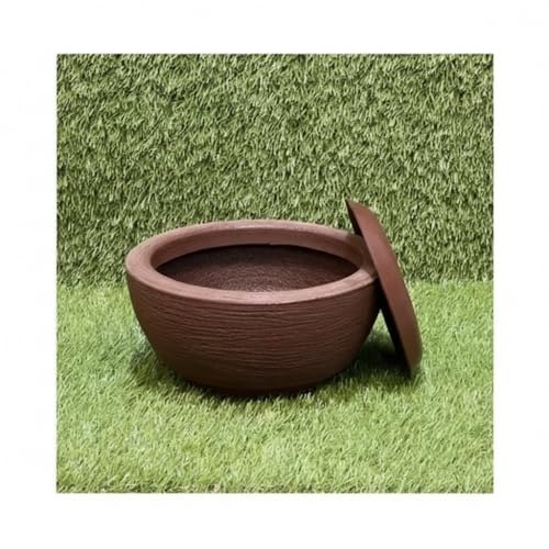 Vaso Polietileno Mini Bacia com Prato para Plantas e Jardins Decorativo (Marrom)
