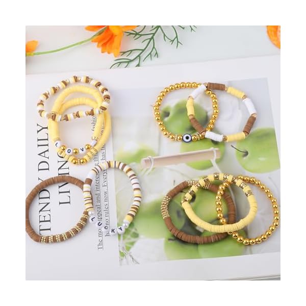 11pcs Beaded Bracelets Set Surfer Heishi Clay Bead Friendship Bracelets for Women Bohemian Stackable Evil Eye Vinyl Disc Beaded Stretch Bracelets Elastic Layering Preppy Y2K Bracelets Jewelry for Teen Girls - Image 4