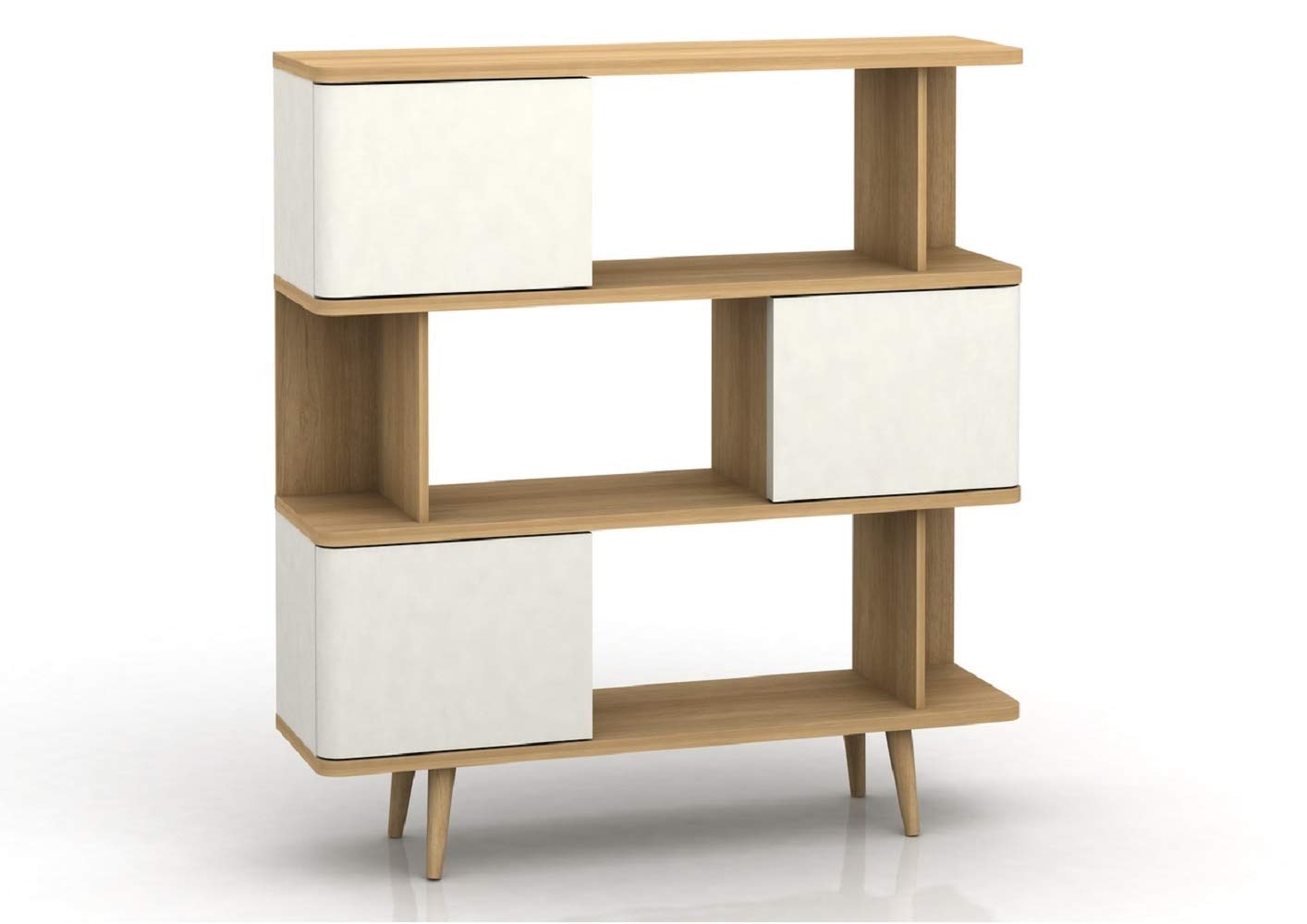 Loft24 Alandra Bookcase - Oak - White Cream - 3 Door - 3 Shelf