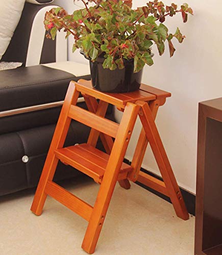 Taburete de escalada de madera marrón con 2 escalones multifunción DASHADAO 5