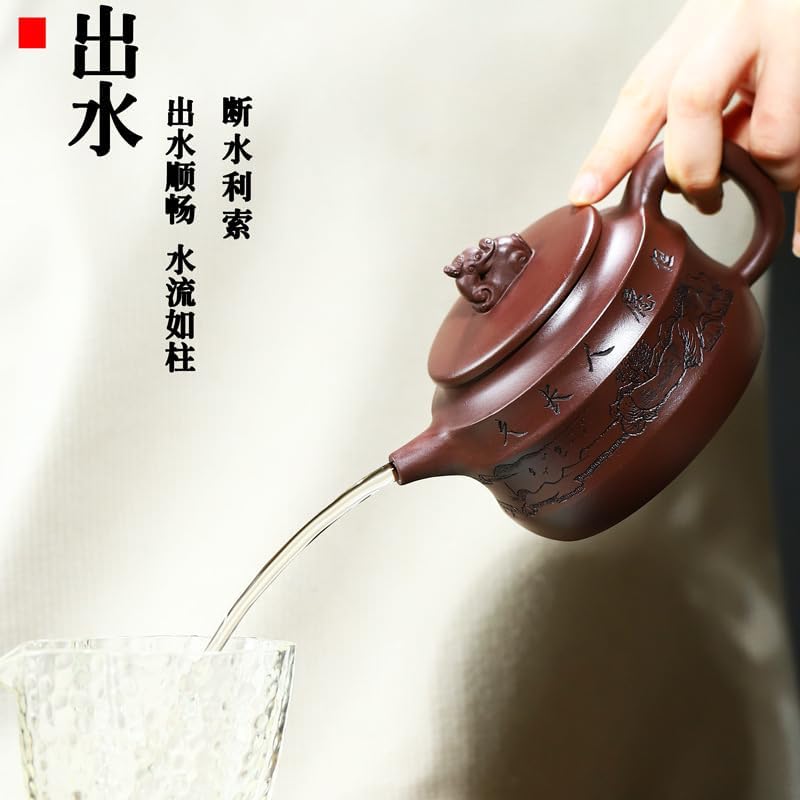 Miniatura 6 de Tetera Zisha hecha a mano, tetera china Yixing de arcilla morada de 10.8 onzas (320 cc), infusor chino de té de hojas sueltas de kungfu