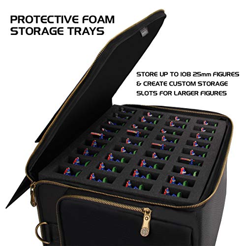 Image of ENHANCE Portable Miniature Figure Storage & Carrying Case - 4 Foam Layers fits 108 Infantry Minis & Pick & Pluck for Large Figures - Book Sleeve & 2 Accessory Pockets for Measuring Tape, Dice & More