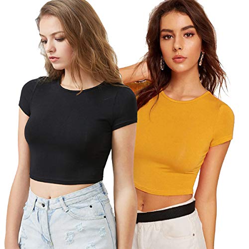 Image of Lime Women's Basic Short Sleeve Round Neck Crop Top