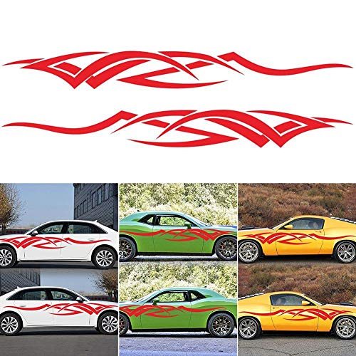 JUST N1 2Pcs Car Decals,Car Stripe Decals Car Side Body Racing Long Stripe Vinyl Decals Graphics Decor Sticker(red)
