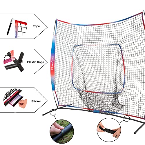 Chamgoal 7X7Ft Gradient Baseball&Softball Net For Hitting And Pitching,Portable Baseball Practice Net For Batting With Carry Bag And Metal Frame For All Skill Levels And Kids (Baseball Net-Gradient) #TOP3