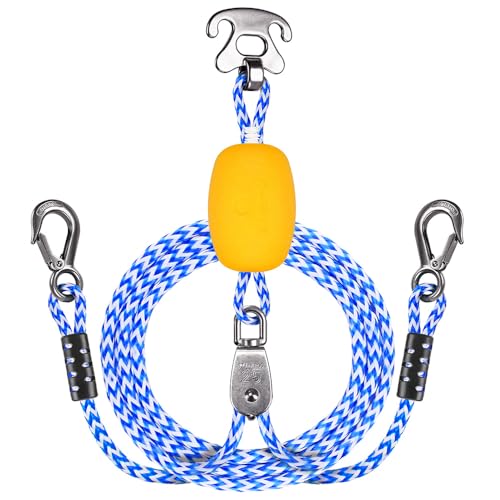 SELEWARE Self-Centering Boat Tow Harness for Tubing, Stainless Steel Quick Connector, Heavy Duty Floating Tow Rope for 1-4 Riders, Wakeboarding & Jet Ski