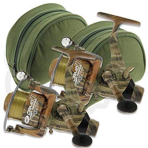 DNA Leisure 2 x NGT Camouflage 60 carpe RUNNER 3BB moulinets de pêche pre-spooled avec 12lb fil + bobine de rechange & Rembourréétui Cover