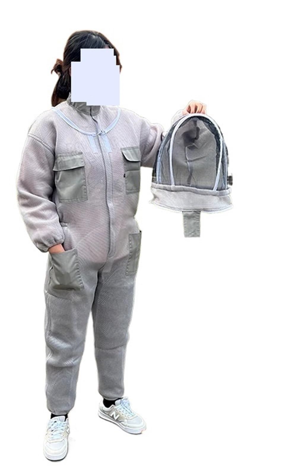 Tuta Apicoltore, Tuta anti-ape integrata in rete di cotone 3D Air, gilet for coltura, set completo anti-puntura e traspirante(White,XL)