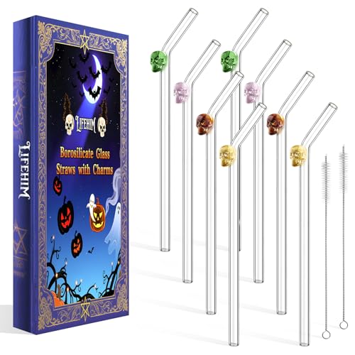 Cute Glass Straws with Charms, Reusable Bent Clear Glass Drinking...