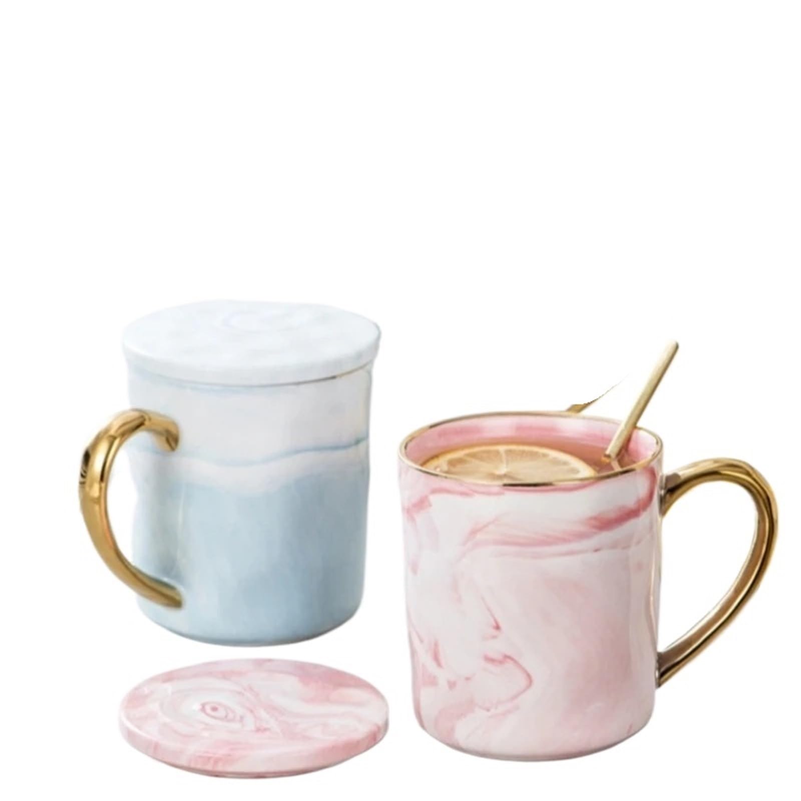 1/2PCS 400ml Keramik Becher Gold Rand Kaffee Tasse Paar Jahrestag Frühstück Haferflocken Teetasse Milch Für Paare(2pcs pink blue)
