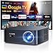 Smart Beamer 4K【1300 ANSI/Google TV】 Netflix Official, Autofokus Trapezkorrektur Beamer Outdoor Tageslicht WiFi6 Bluetooth, Sprachsteuerung 1080P Full HD LED Deckenmontage 300" für Heimkino Projektor