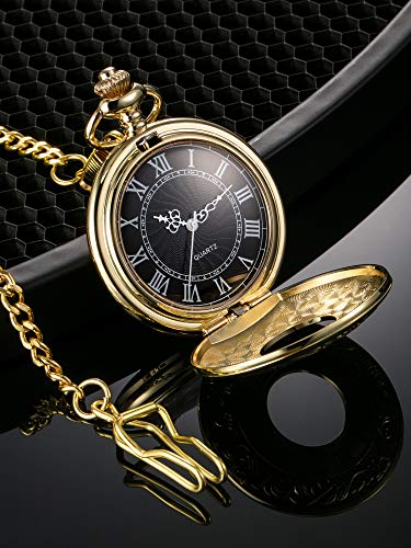 Mudder Vintage Roman Numerals Scale Quartz Pocket Watch with Chain (Gold) - Thumbnail 3