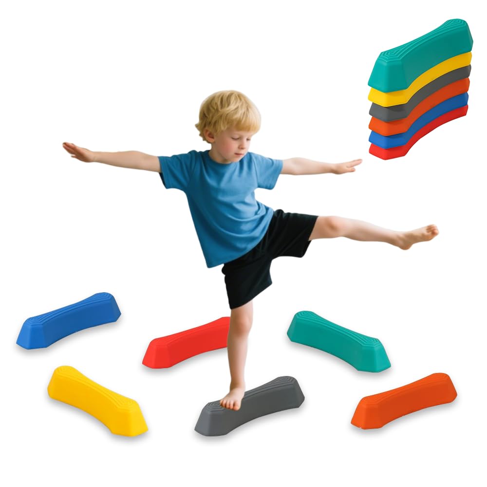 WDKXCN Balance Beam, Kids Stepping Stones with Non-Slip Textured Surface, 6 Pcs Multicolor Stepping Stones Kids, KidS Balance Beam for Coordination and Stability fit Indoor and Outdoor