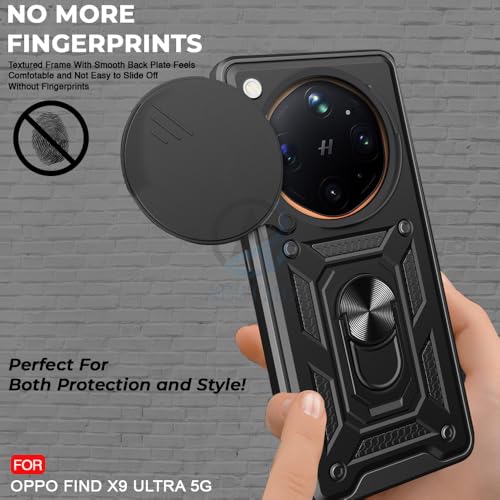 Image of AESTMO Tough Armor Oppo Find X9 Ultra 5G Bumper Back Case Cover | Ring Holder & Sliding Camera Shield Cover | 360 Degree Protection Back Case Cover for Oppo Find X9 Ultra 5G (Black)