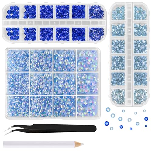 ASTARON Azul Resina Piedras de imitación para Crafting, 2mm-6mm Gemas de Reverso Plano AB Bedazzling Diamantes para Uñas, Vasos, Tazas Decoración