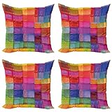 Ambesonne Abstract Throw Pillow Cushion Case Pack of 4, Rainbow Colored Geometric Square Shaped Blurry Effects Watercolor Design, Modern Accent Double-Sided Digital Printing, 20', Multicolor