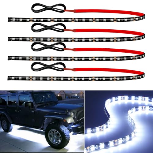 12V Led Light Strip Connectable 24Inch White Led Strip Lights for Car Golf Cart Motorcycle Boat Truck Cabinet Waterproof Led Light Strip,4Pack
