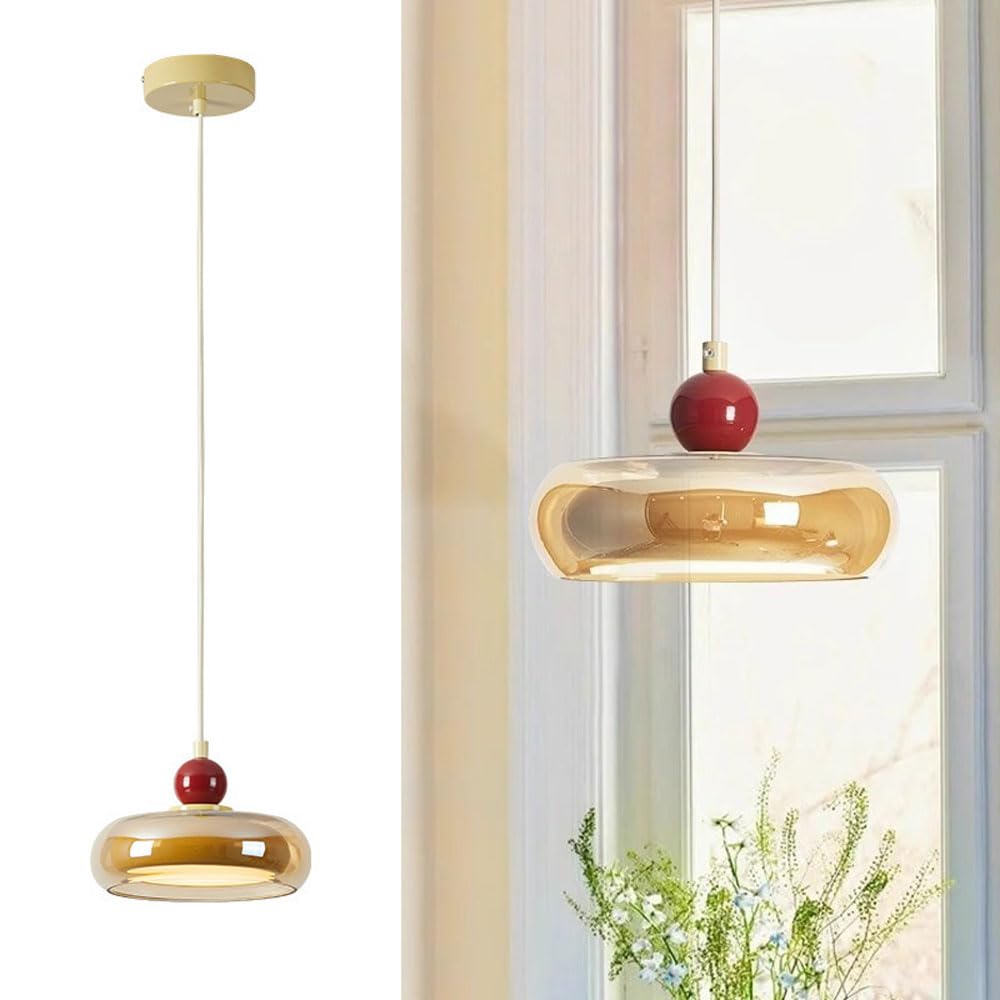 KXEcoLife Pendant Light Kitchen Island Hanging Lamp 7.8" Dome Glass LED Nordic Ceiling Lights for Dining Table Living Room Bedroom Lighting Fixture