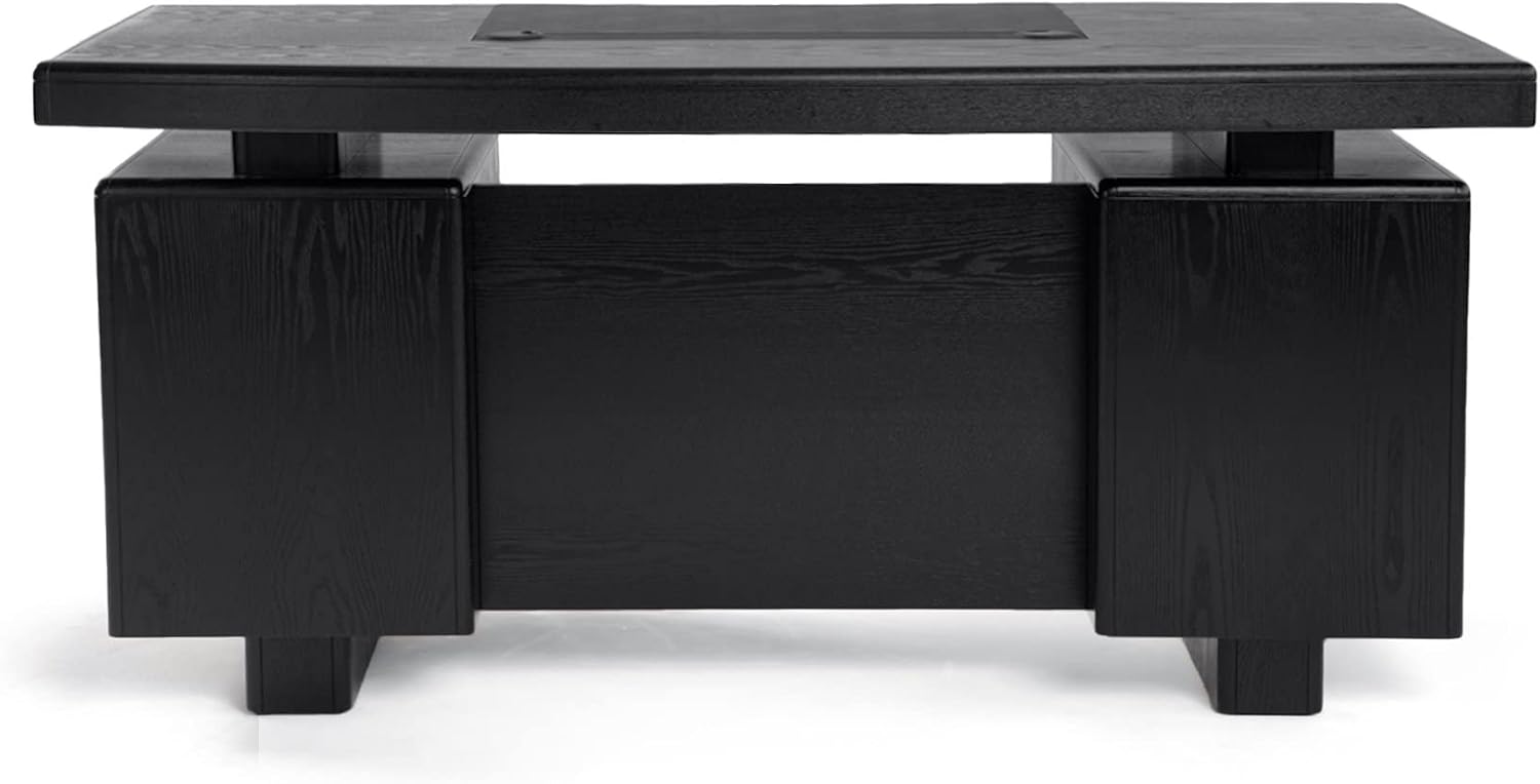 Zuri Furniture Monroe Black Wood Modern Desk with Leather