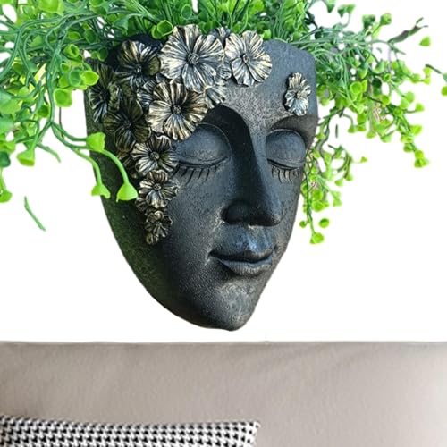 Wand-Blumentopf in Kopfform – Topf in Form eines Gesichts aus Kunstharz, Pflanztopf mit Sukkulentenkopf | Wand-Blumenbehälter für die Dekoration drinnen und draußen, Blumentopf