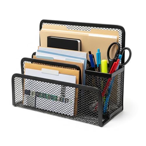 Shuban Muilti-Function Desktop Organizer 4 Compartment With Pen Stand Desk Mesh Paper Organizer for Pencil Name Card Sticky Notes