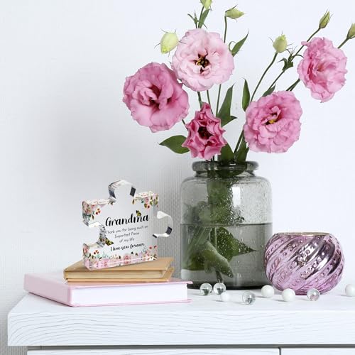 Image of Gifts for Grandma - Engraved Acrylic Puzzle Piece - Mothers Day Adorable Grandma Presents for Birthday, Christmas, Thanksgiving Paperweights - Elegant Decorative Plaque with Lovely Quote - Chic Home