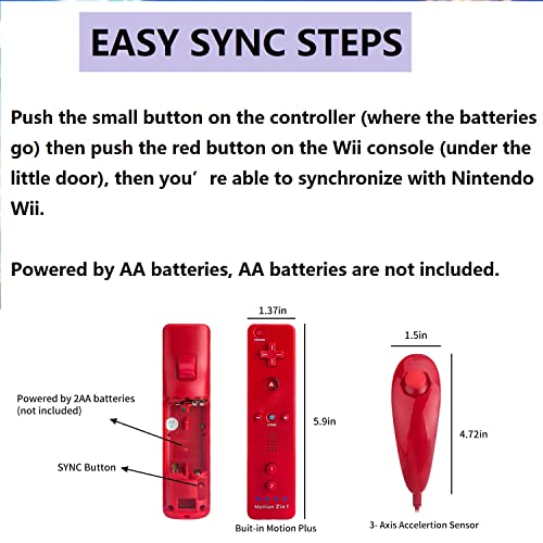 image for TechKen Motion Plus Wii Controllers 2Packs with Nunchucks, Wii Remote 