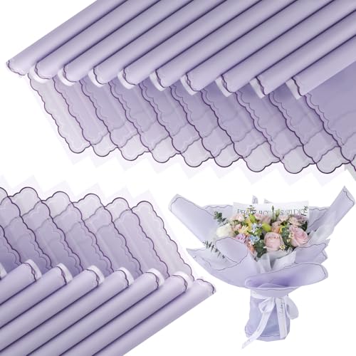 FUHITIM 20 Sheets Flower Wrapping Paper - Waterproof Floral Bouquet Wrapping Paper Florist Supplies Packaging Paper for Wedding Birthday Gift DIY Crafts (Lavender Purple)