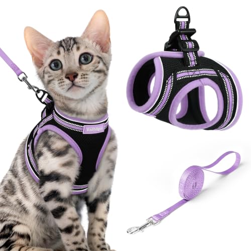 Image of rabbitgoo Cat Harness and Leash Set, Step-in Soft Vest, Black-Light Purple