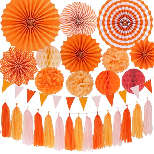 28pcs Fall Party Decorations Happy Fall Banner with Honeycomb Balls