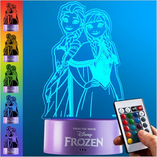 Get Trend Disney Frozen Veilleuse LED, Lampe USB Pile avec 16 Couleurs & 4 Modes, Table de Chevet et Bureau Lampe avec Luminosité Réglable (Multi Frozen)
