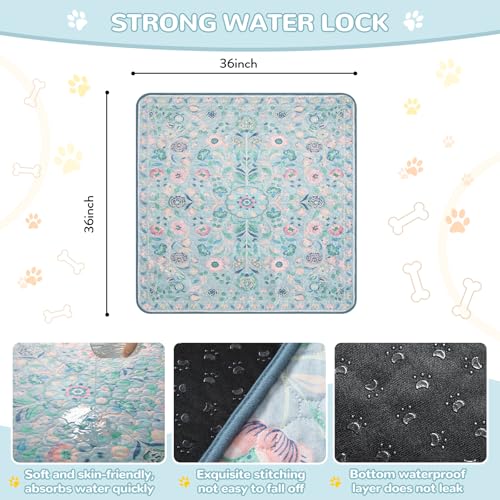 Image of Lahome Botanical Washable Reusable Pee Pads for Dogs, 2 Pack, Blue, 36x36 | Super absorbent, waterproof training mats with leakproof non-slip backing; suitable for potty training, crates and floors.