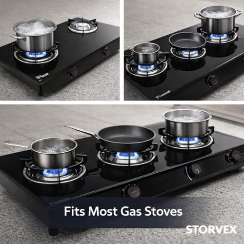 Image of Gas Saver Burner Stand for LPG Chulha, Windproof Flame Protector Ring, Energy Saving Gas Stove Guard Jali, Heavy Duty Metal Support for Cooker Utensils Home Kitchen (Black) (3)