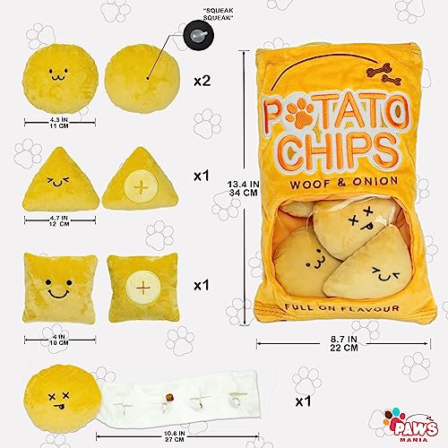 PAWS MANIA Interactive Dog Puzzle Toy (Potato Chips) for small to medium sized dogs hide and seek treats with hidden squeakers - Image 2