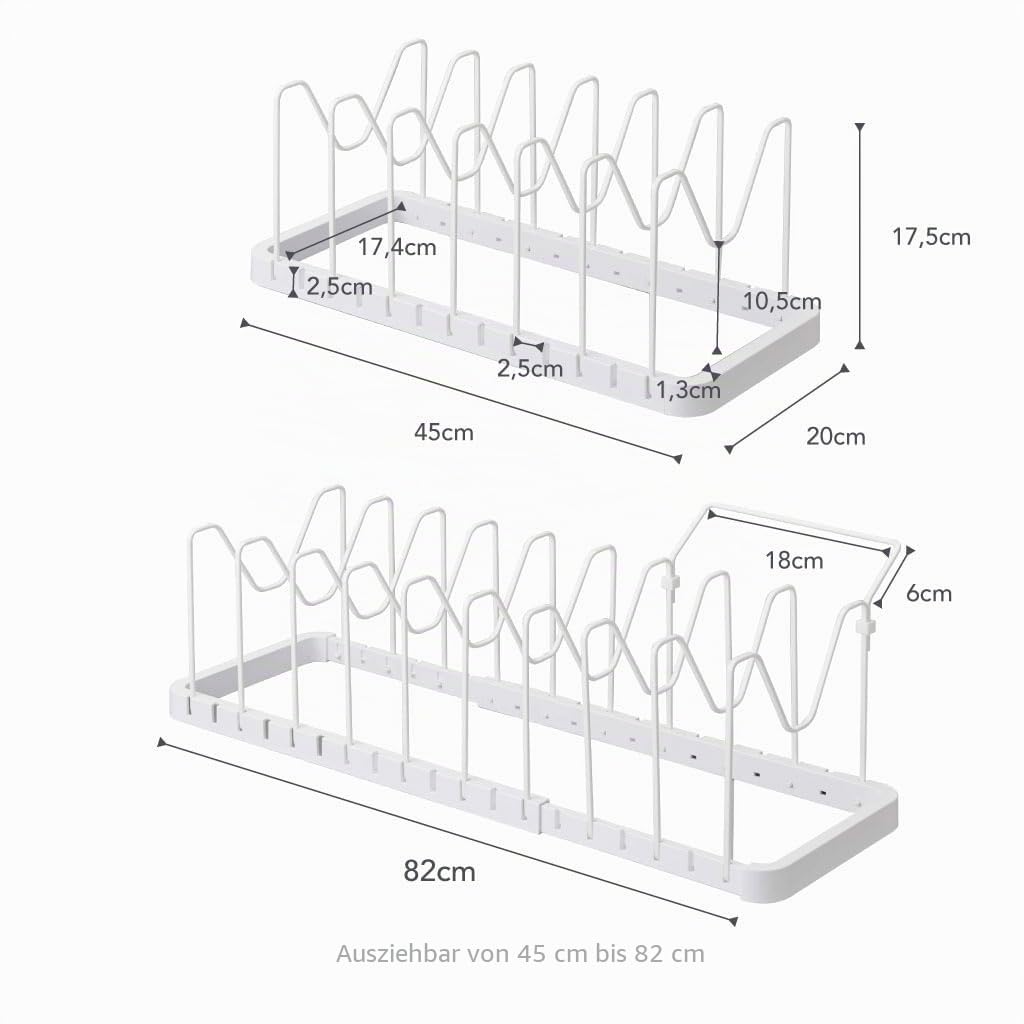 YAMAZAKI 3840 TOWER Extendable Lid & Pan Holder, white, ABS Resin/Steel, 4582 x 20 x 17.5 cm