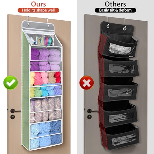 Image of Univivi Hanging Yarn Storage Organizer with 5 Zipper Closure Compartments, Large Capacity Knitting Organizer Storage, Over the Door Hanging Yarn Holder for Knitting Needles, Crochet Hooks (Light Grey)