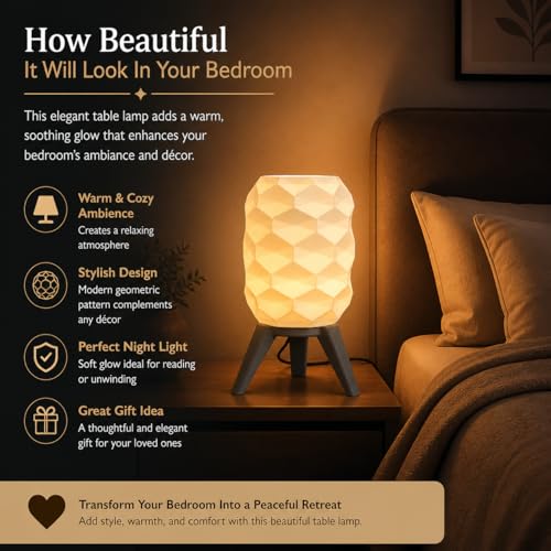 Image of Action Pro Table Lamp with Tripod Stand, Warm Light, Modern Bedside Lamp for Home & Bedroom - Eco Friendly (Design-6)