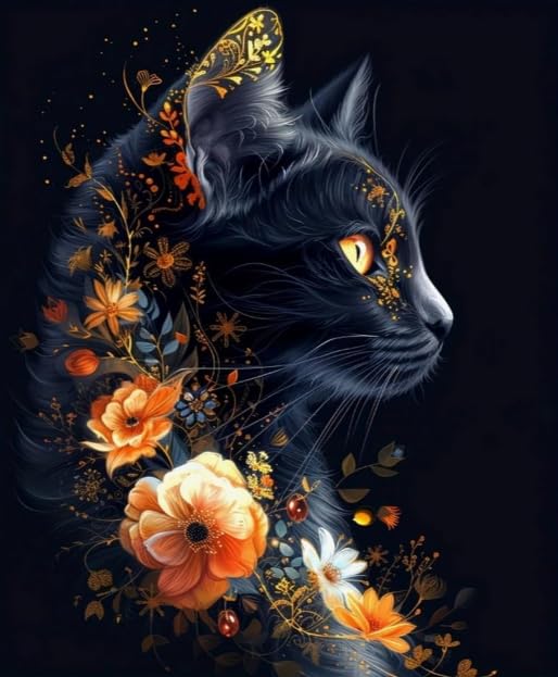 XFENDOUDOU Canevas Kit Complet Adulte Debutant Point De Croix Chat Kit Canevas et Broderie Complet avec Fils à Broder 16x20inch