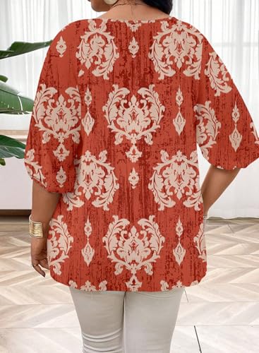 Eytino Plus Size Women's Short Sleeve Floral Button Down Blouse