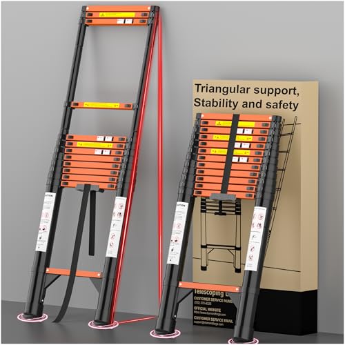 Image of Telescoping Ladder, 16.5 FT 330 Lbs Aluminum Extension Ladder, Black Orange | Telescopic, Collapsible & Adjustable, Compact Retractable Ladder for House, Roof, RV & Travel Trailer