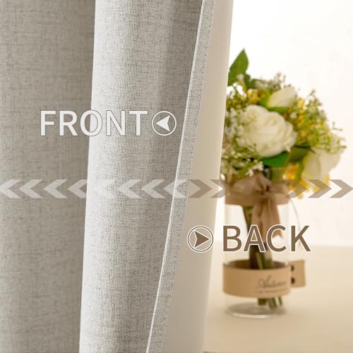 Image of MIULEE 100% Blackout Linen Curtains for Bedroom Thermal Insulated Cobblestone Grommet Room Darkening Curtains & Drapes for Living Room 52 x 84 Inch (2 Panels)