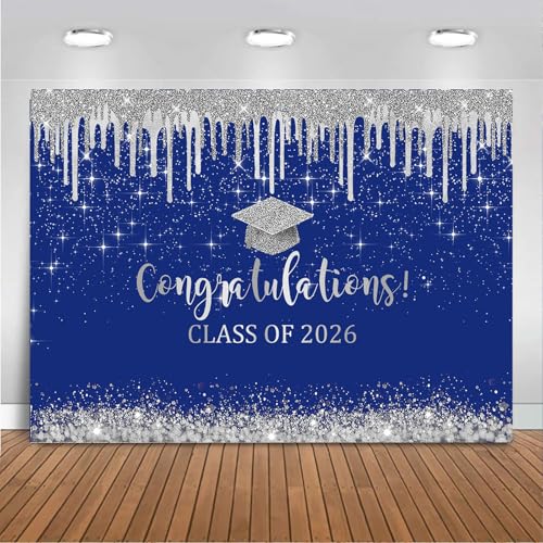 Fondo para graduación azul y plata 7x5 pies miniatura 1