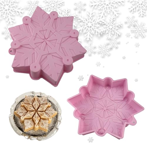 CZlinOduMMX Stampo per Torta a Fiocco di Neve, Silicone Cottura Stampi di Fiori, Stampi in Silicone Torta di Natalizi per Dolci, Muffin, Natalizi, Caramelle, Cioccolatini - Rosa