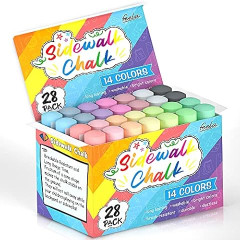 28 Pack Jumbo Chalks for Children, Feela 14 Coloured Sidewalk Chalks for Kids Toddlers, Pavement Outdoor Chalk Set for Painting on Sidewalk School Chalkboard Blackboard Street Playground Cover