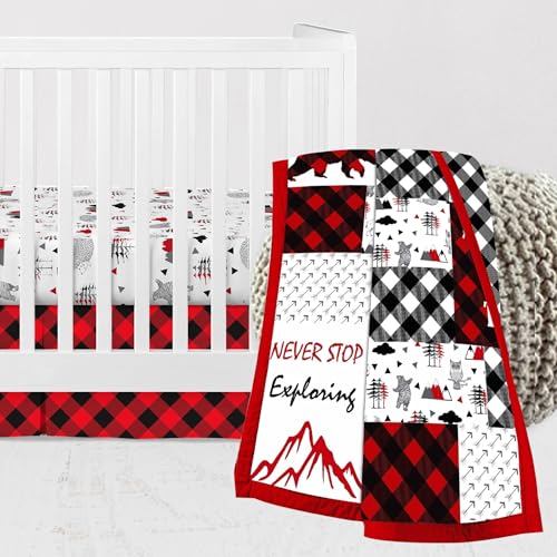 Bacati - Lumberjack 3-Piece Crib Bedding Set Red Black Boys